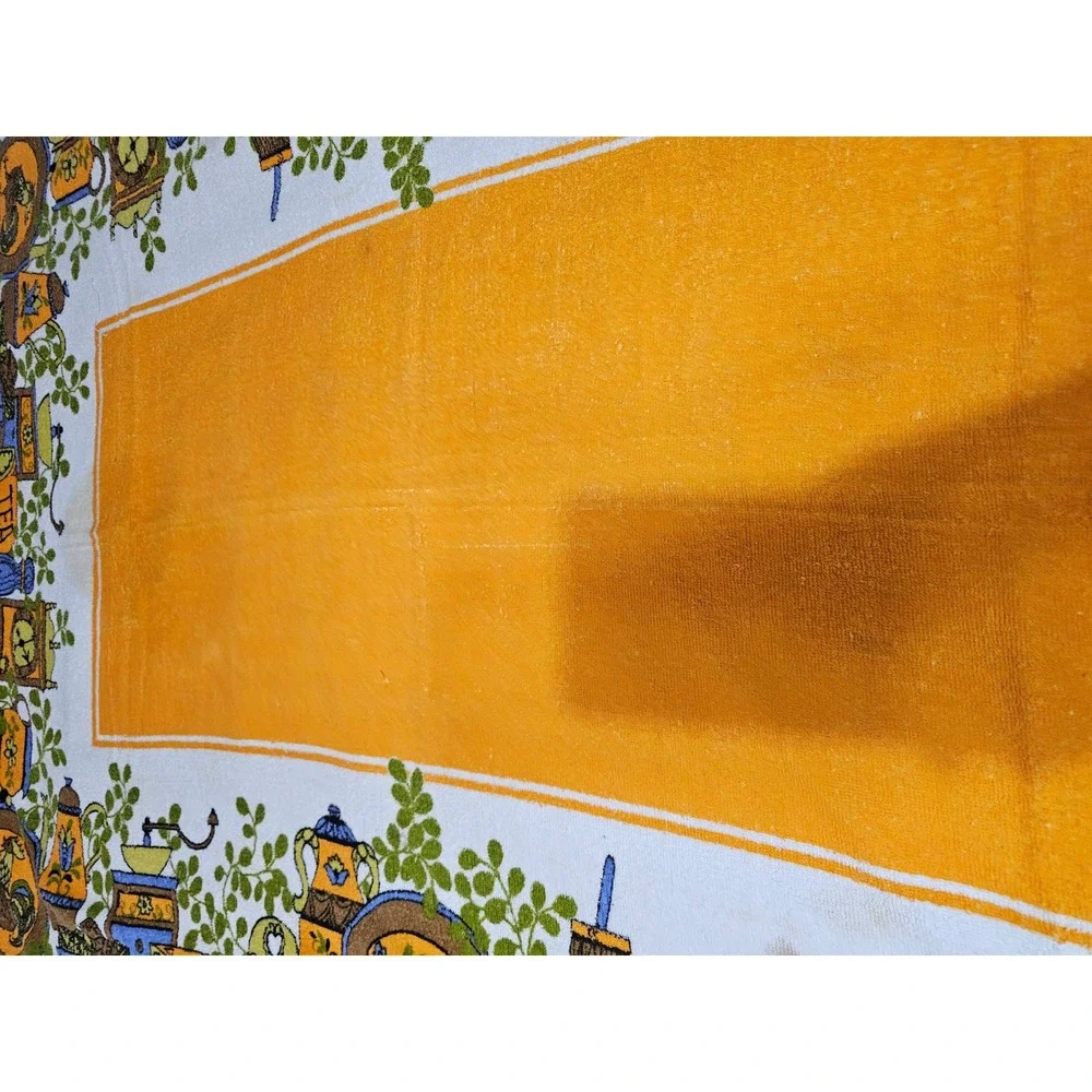 Vintage Mid Century Terry Cloth Tablecloth Rooster Tea Kitchen Orange 63x46